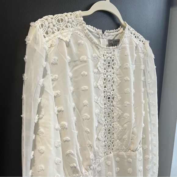 Love x Design Lace Chiffon Swiss Dot Embroidered Long Sleeves Dress in White XL - Picture 6 of 11